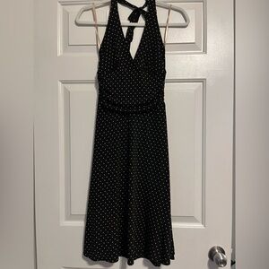 BCBG Maxazria Sexy Slinky Black Polka Dot Halter Dress | Size Small Stretchy